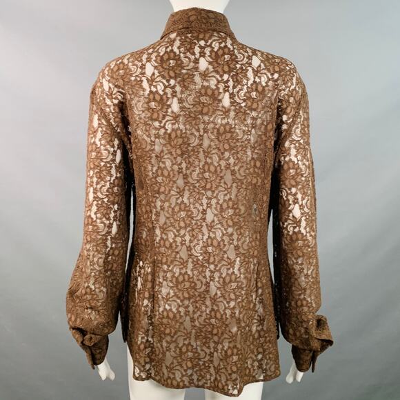DOLCE & GABBANA Vintage Size L Brown Rayon Blend Lace Pointed Collar Shirt - Picture 4 of 7